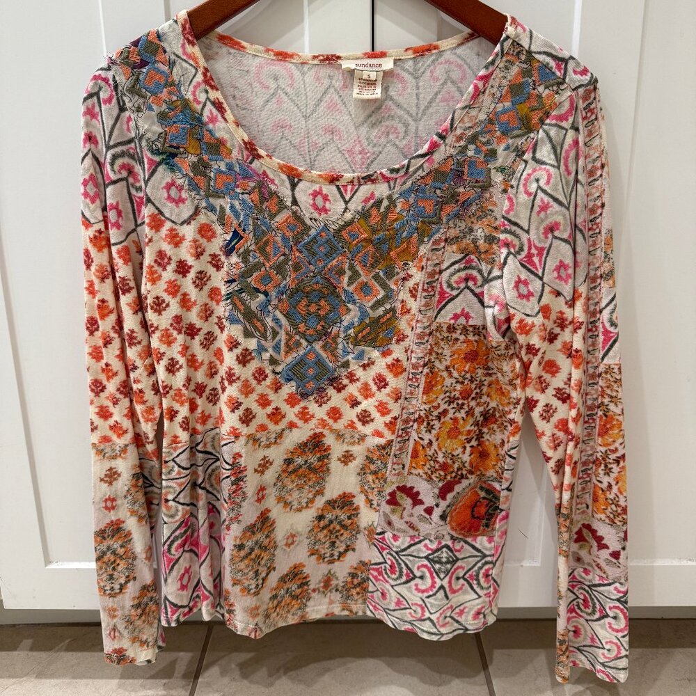 Sundance Embroidered Patchwork Boho Top Cotton Mo… - image 1